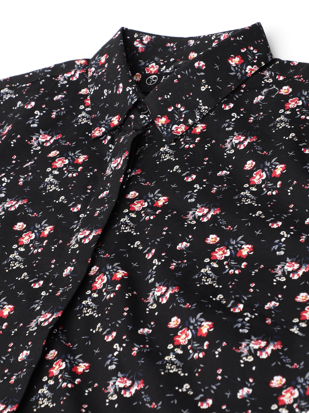 Women Black Floral Printed Pure Cotton Regular Fit Formal Shirt