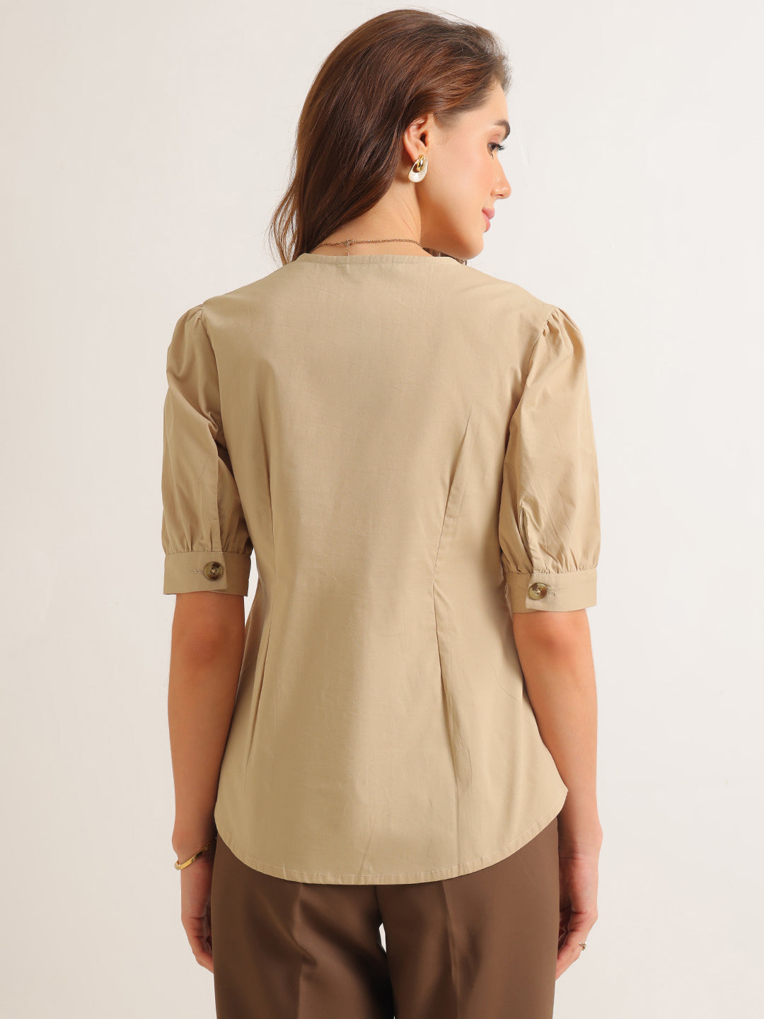 Hancock   Women   Beige   Solids   Pure Cotton   Regular Fit   Formal   Shirt
