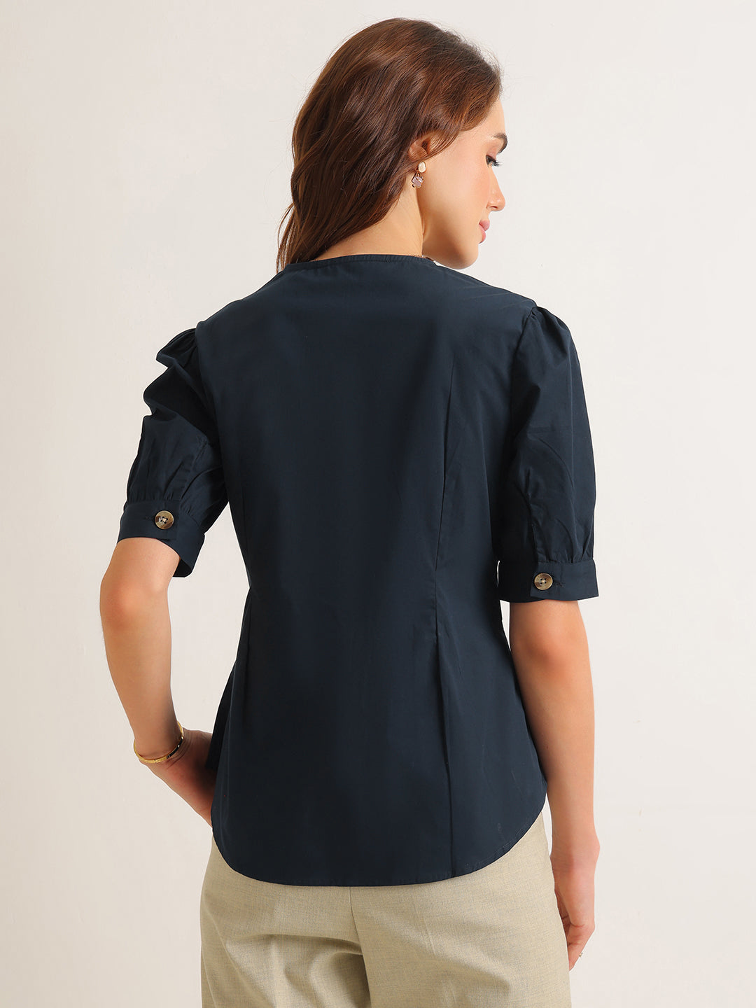 Hancock   Women   Navy Blue   Solids   Pure Cotton   Regular Fit   Formal   Shirt