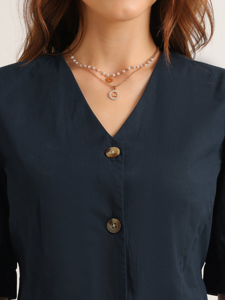 Hancock   Women   Navy Blue   Solids   Pure Cotton   Regular Fit   Formal   Shirt