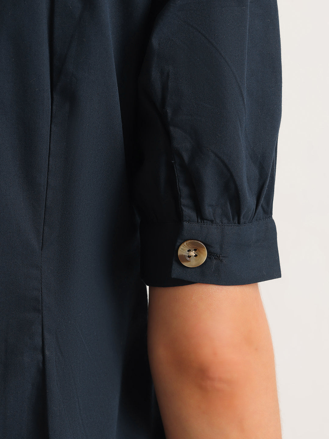Hancock   Women   Navy Blue   Solids   Pure Cotton   Regular Fit   Formal   Shirt