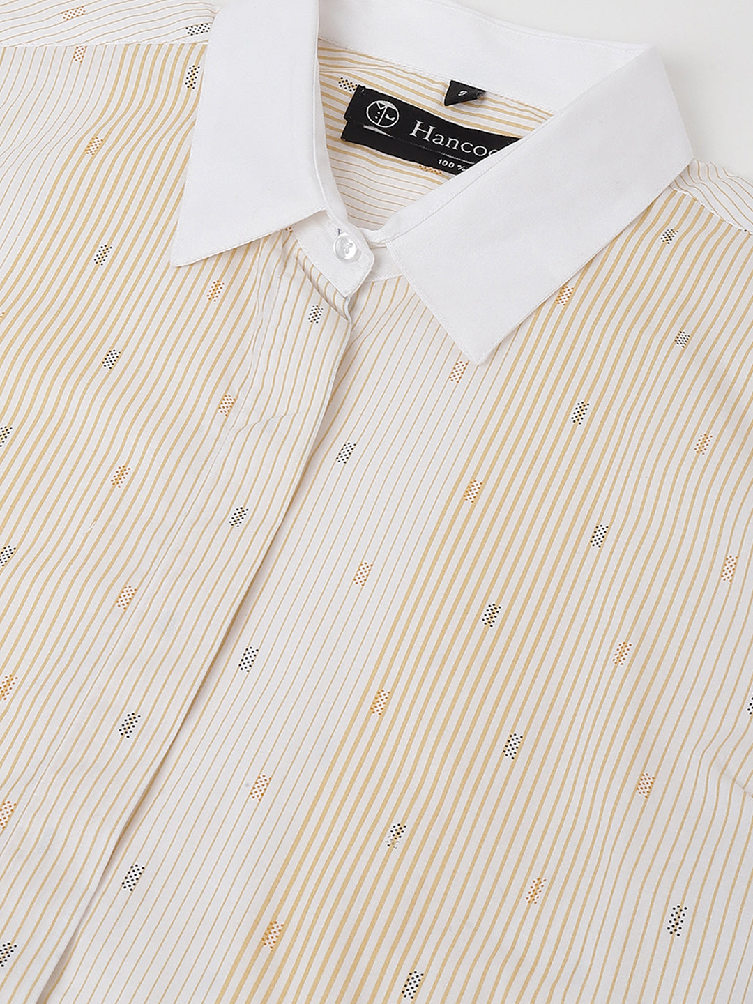 Women White & Yellow Pin-Striped Pure Cotton Regular Fit Formal Shirt