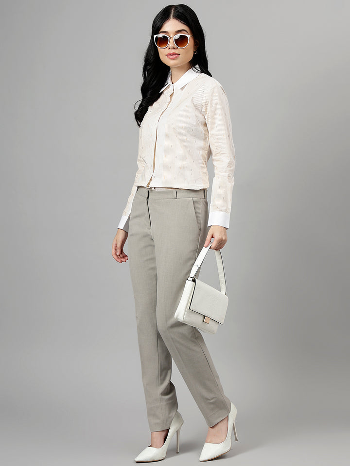 Women White & Yellow Pin-Striped Pure Cotton Regular Fit Formal Shirt