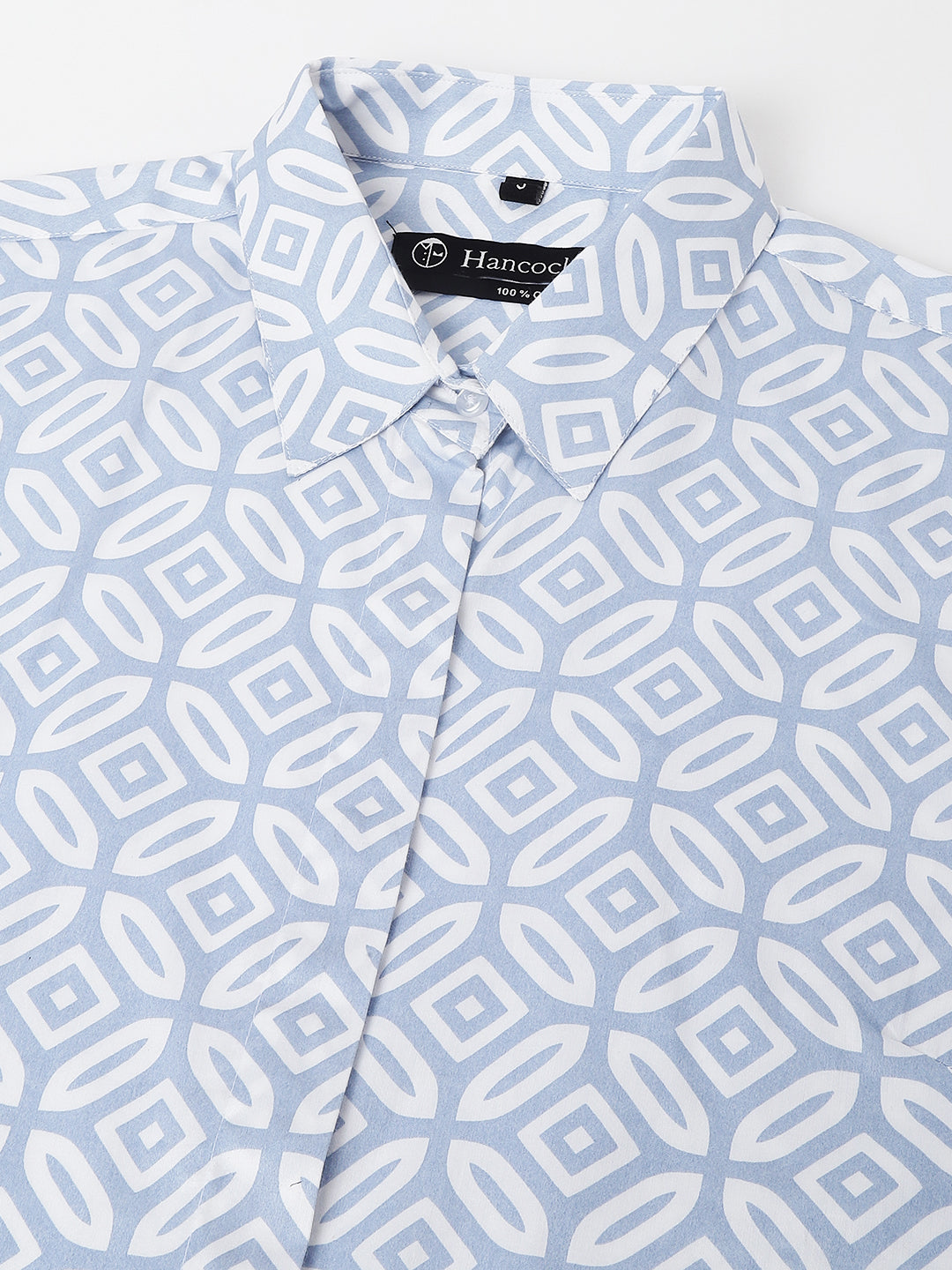 Women Blue & White Geometric Pure Cotton Regular Fit Formal Shirt