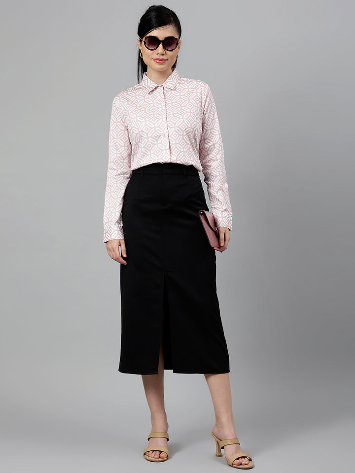 Women Pink & White Geometric Pure Cotton Regular Fit Formal Shirt