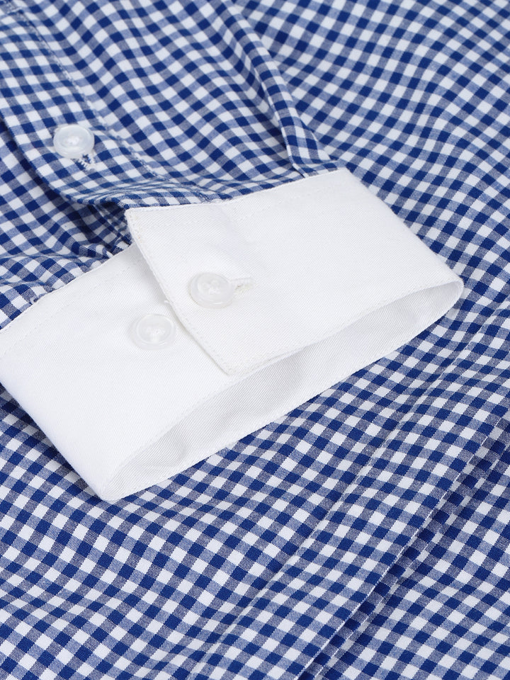 Women White & Blue Gingham Checked Pure Cotton Regular Fit Formal Shirt