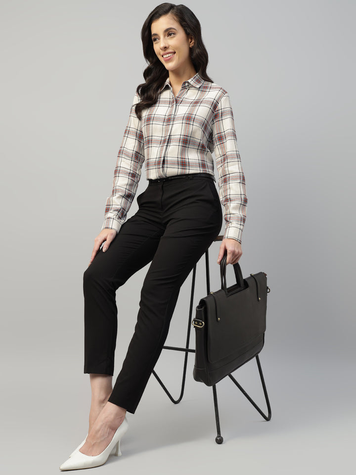 Hancock Women Beige Check Pure Cotton Regular Fit Formal Shirt