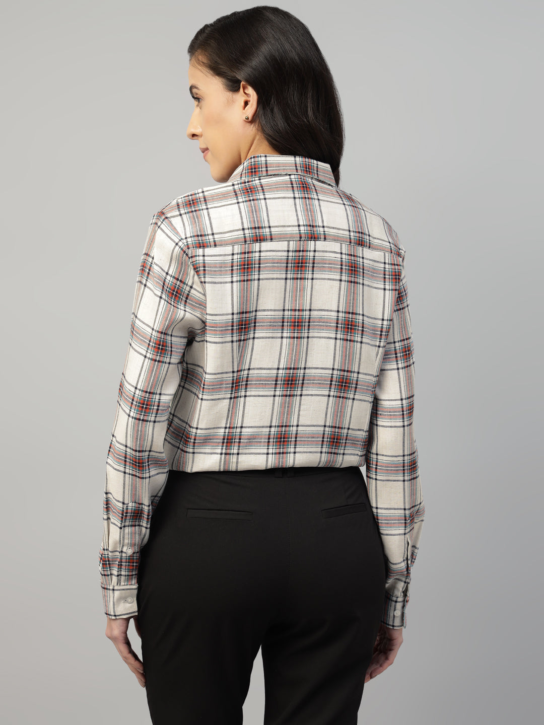 Hancock Women Beige Check Pure Cotton Regular Fit Formal Shirt