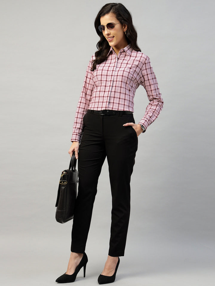 Hancock Women Pink Check Pure Cotton Regular Fit Formal Shirt