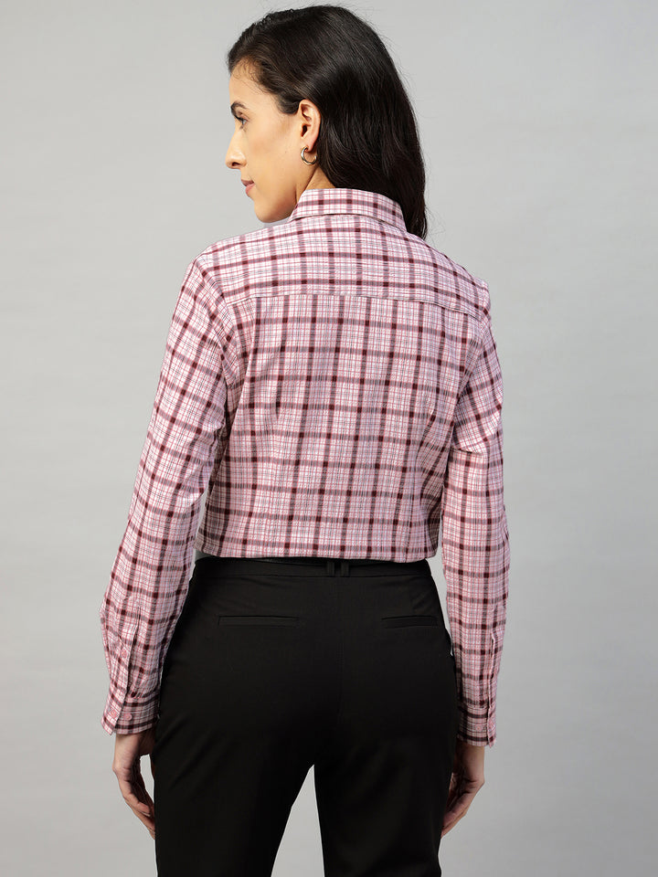 Hancock Women Pink Check Pure Cotton Regular Fit Formal Shirt