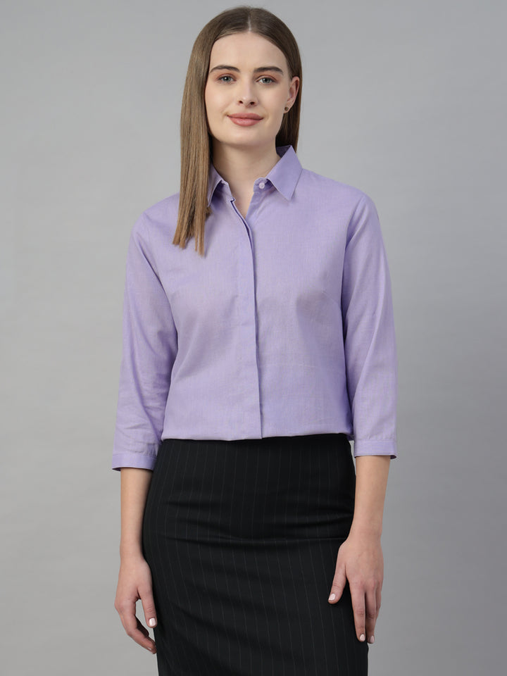 Hancock Women Lavender Solid Linen Cotton Regular Fit Formal Shirt