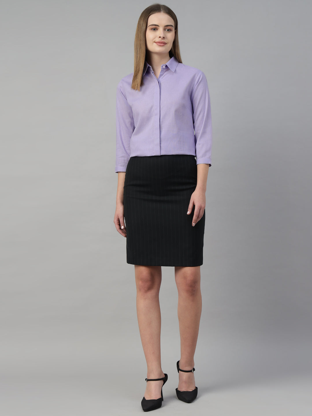 Hancock Women Lavender Solid Linen Cotton Regular Fit Formal Shirt
