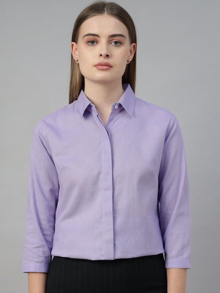 Hancock Women Lavender Solid Linen Cotton Regular Fit Formal Shirt