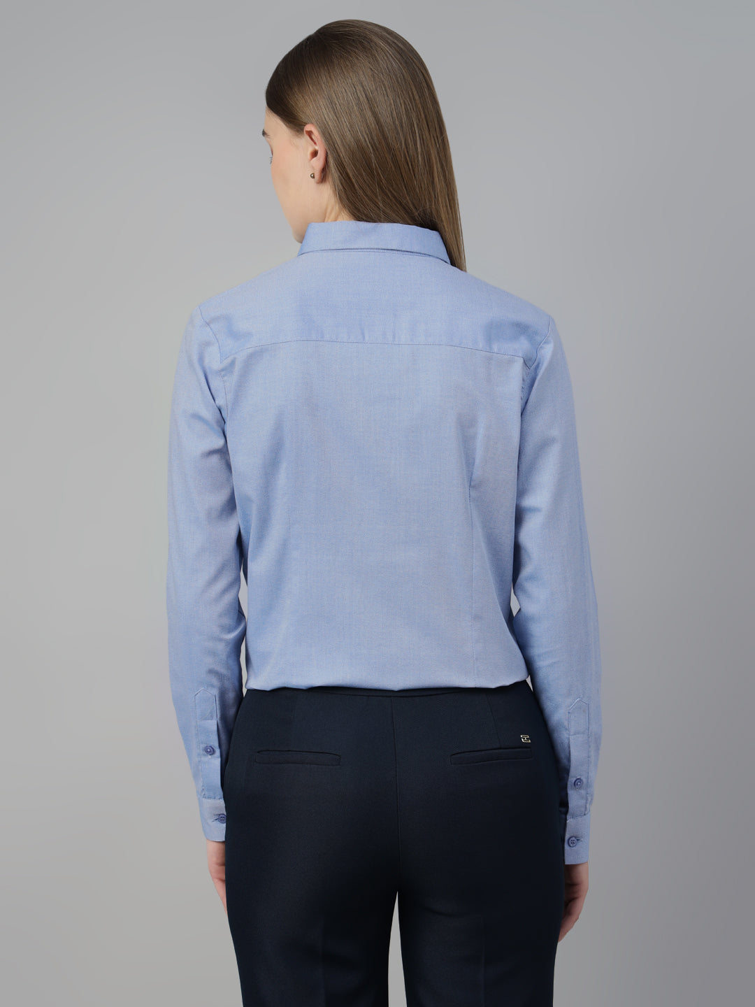Hancock Women Blue Solid Pure Cotton Regular Fit Formal Shirt
