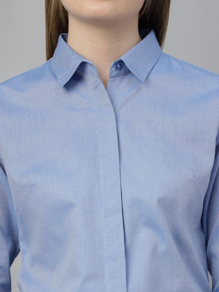 Hancock Women Blue Solid Pure Cotton Regular Fit Formal Shirt