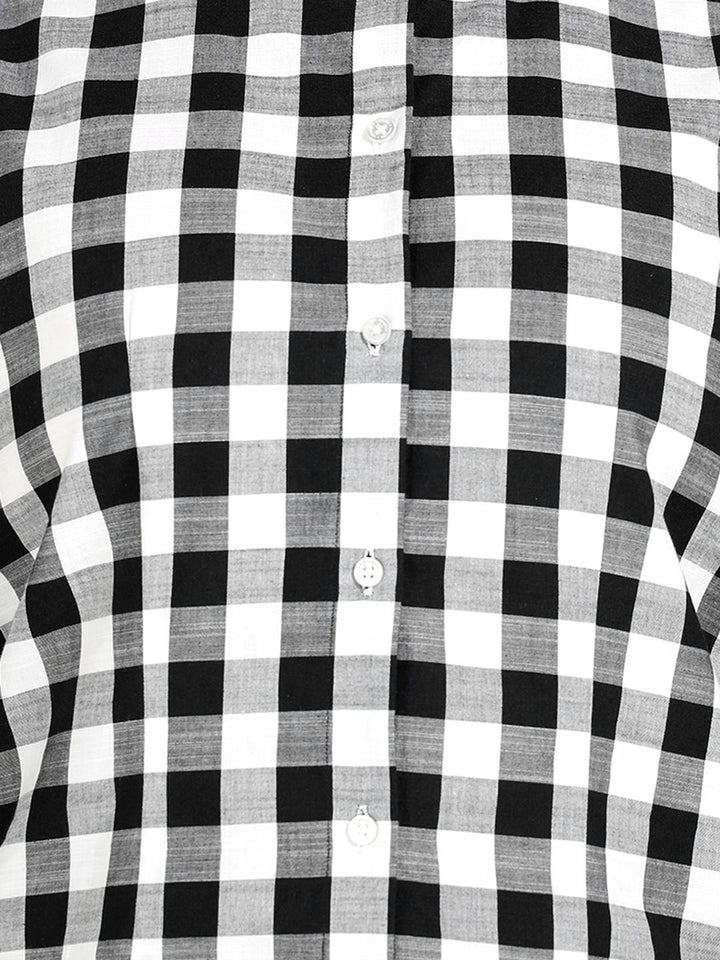 Hancock Women White & Black Checked Pure Cotton Regular Fit Formal Shirt