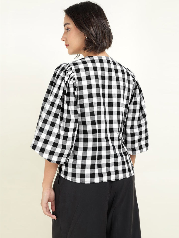 Hancock Women White & Black Checked Pure Cotton Regular Fit Formal Shirt