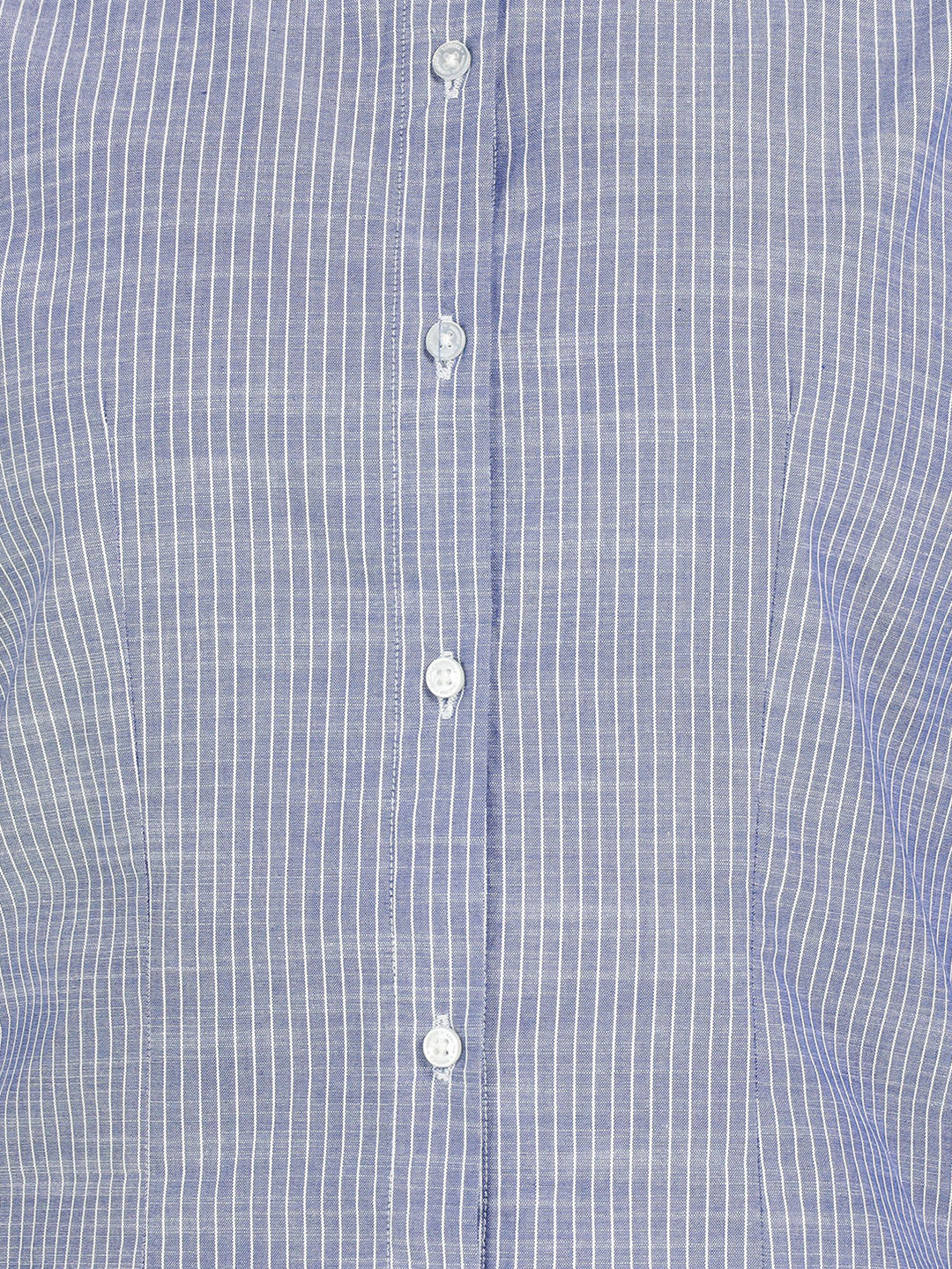 Hancock Women Blue & White Striped Pure Cotton Regular Fit Formal Shirt