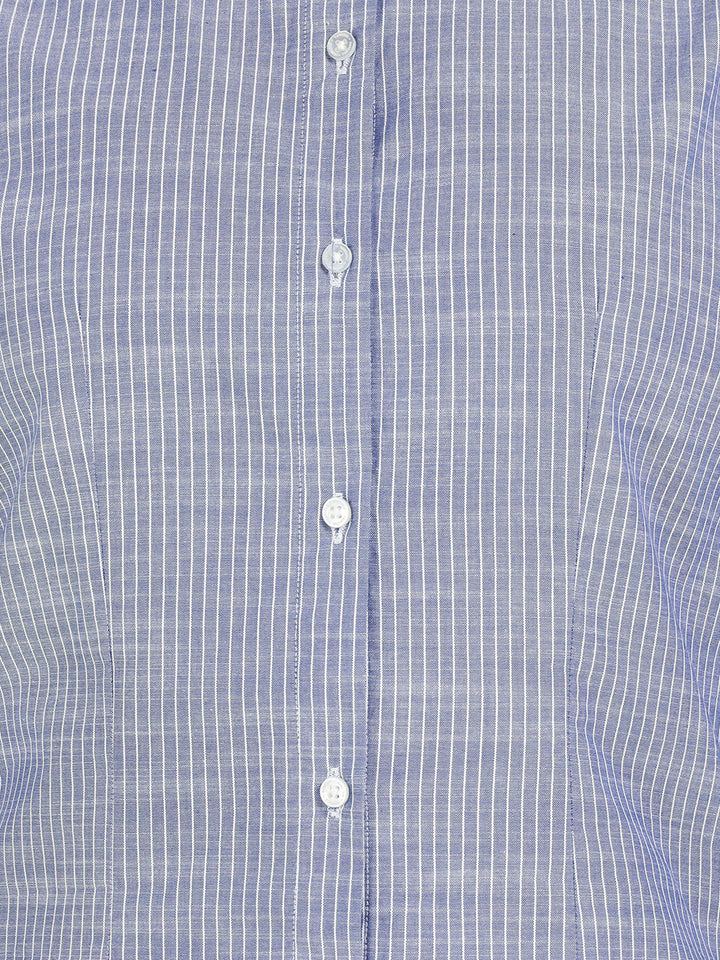 Hancock Women Blue & White Striped Pure Cotton Regular Fit Formal Shirt