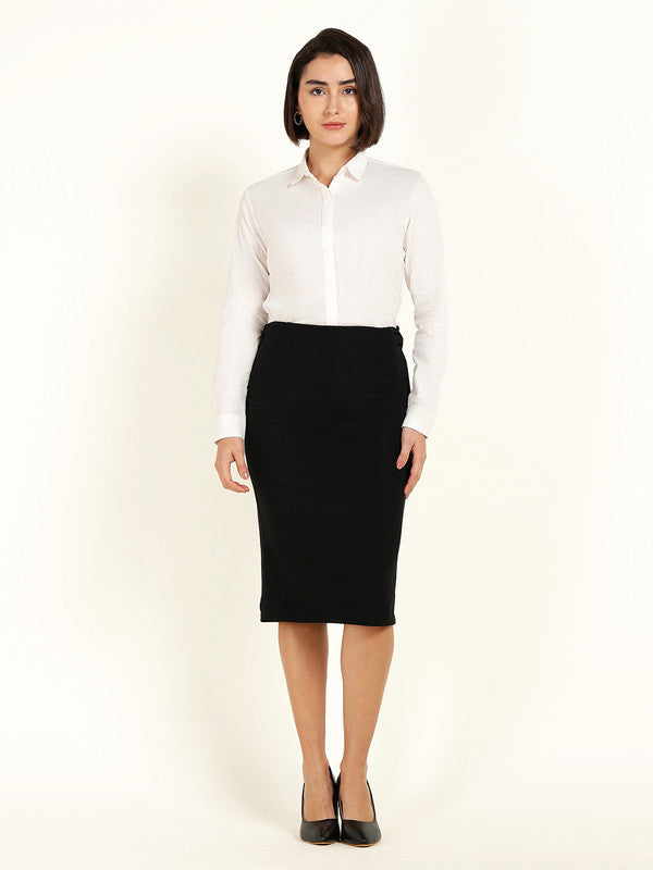 Hancock Women White Self Design Striped Pure Cotton Shirt