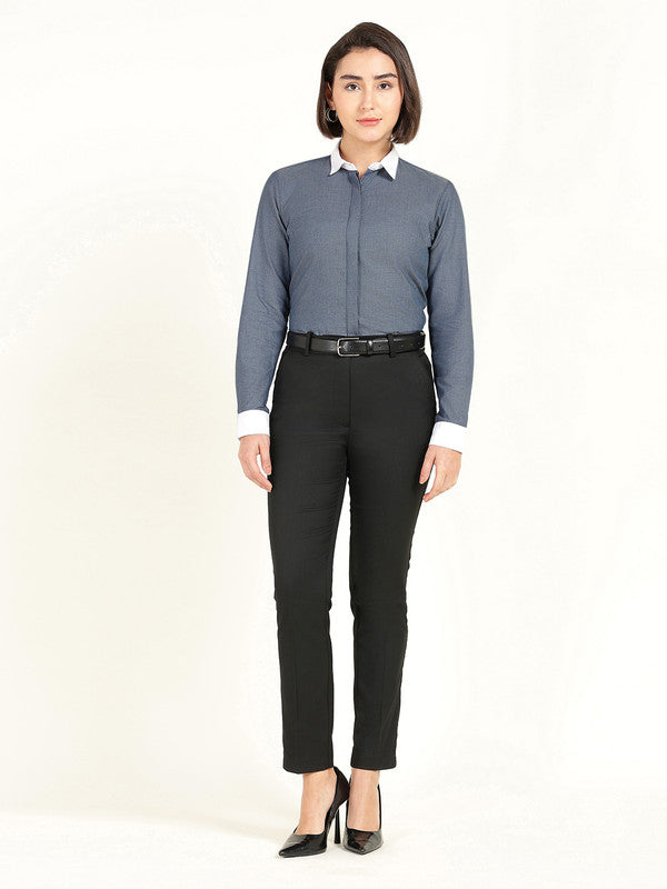 Women Bluish Grey Self Design Pure Cotton Shirt