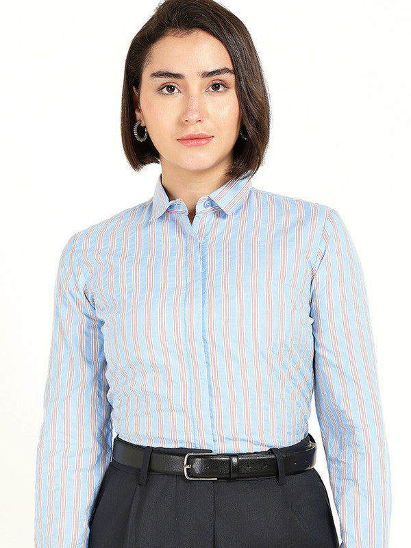 Women Blue Striped Seer Sucker Tencel Shirt