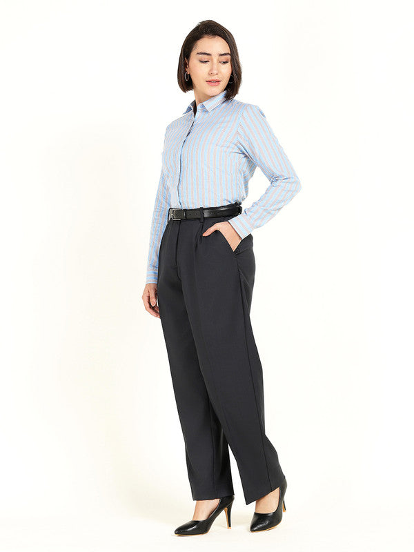 Women Blue Striped Seer Sucker Tencel Shirt