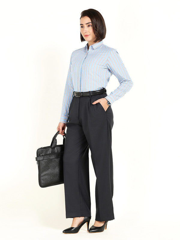 Women Blue Striped Seer Sucker Tencel Shirt