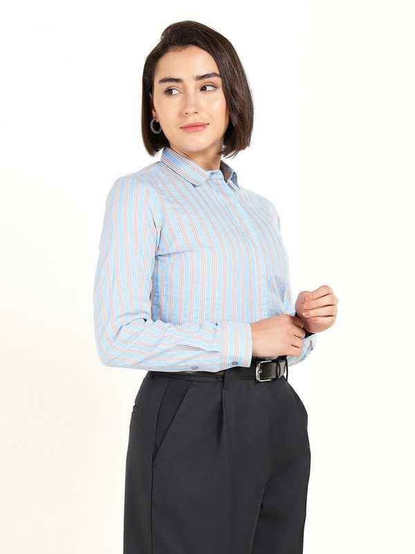Women Blue Striped Seer Sucker Tencel Shirt