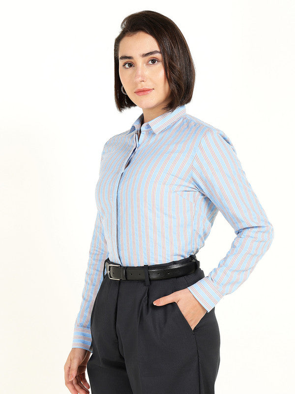 Women Blue Striped Seer Sucker Tencel Shirt