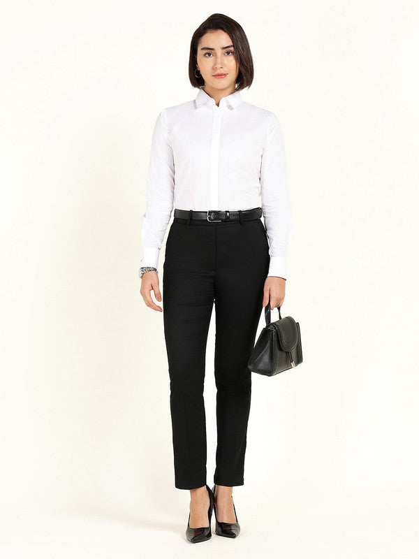 Hancock Women White Solid French Cuff Pure Cotton Shirt