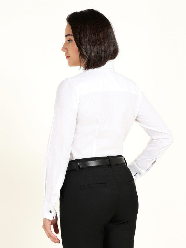 Hancock Women White Solid French Cuff Pure Cotton Shirt