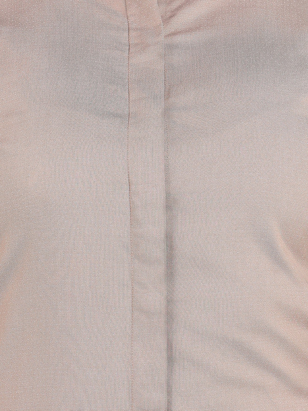 Women Greige Self Design Pure Cotton Mandarin Collar Shirt