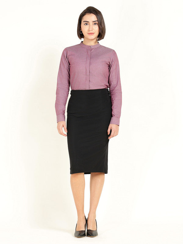 Women Maroon Self Design Pure Cotton Mandarin Collar Shirt