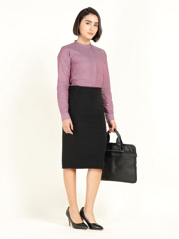 Women Maroon Self Design Pure Cotton Mandarin Collar Shirt