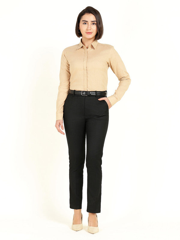 Women Beige Solid Linen Shirt