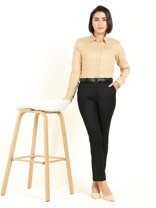 Women Beige Solid Linen Shirt