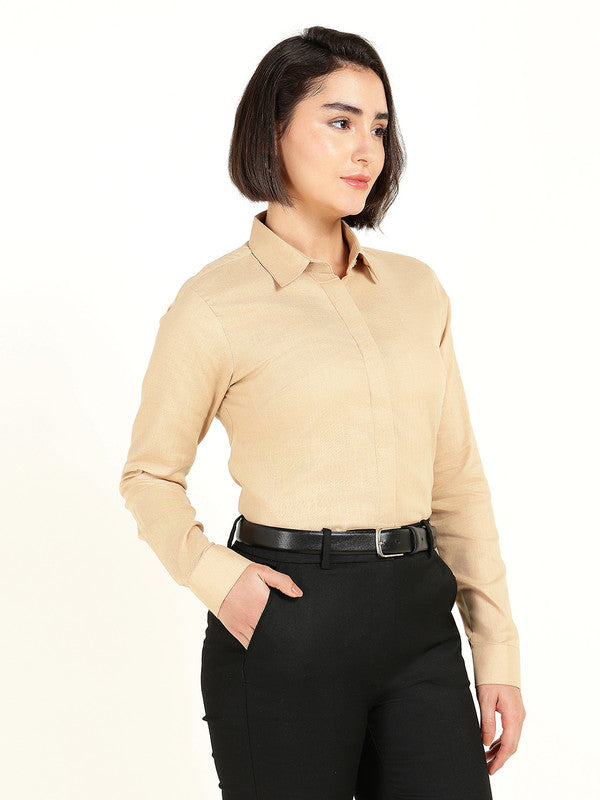 Women Beige Solid Linen Shirt