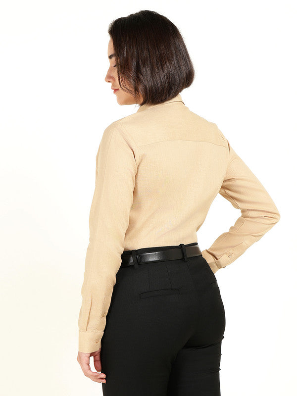 Women Beige Solid Linen Shirt