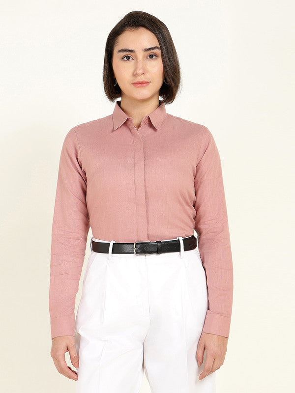 Women Dusty Pink Solid Linen Shirt