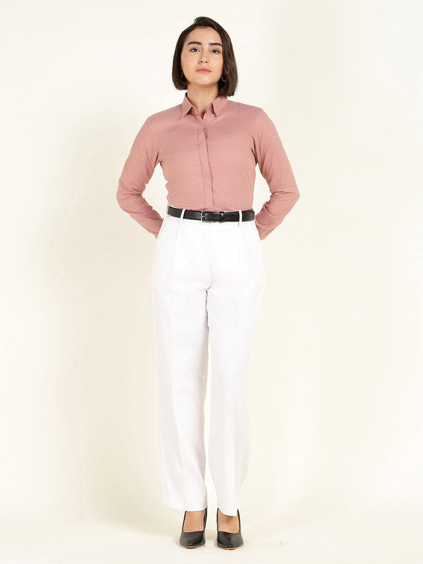Women Dusty Pink Solid Linen Shirt