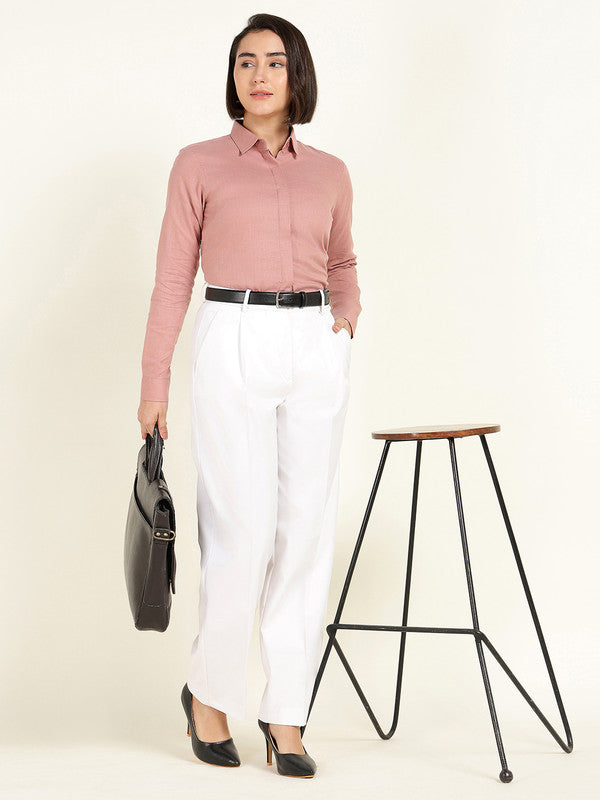 Women Dusty Pink Solid Linen Shirt