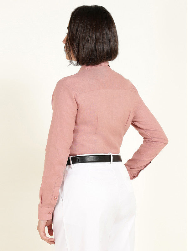 Women Dusty Pink Solid Linen Shirt