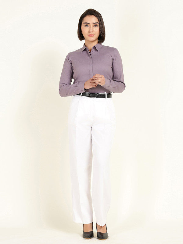 Women Purple Solid Linen Shirt