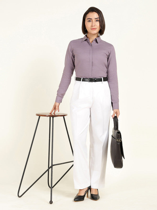 Women Purple Solid Linen Shirt