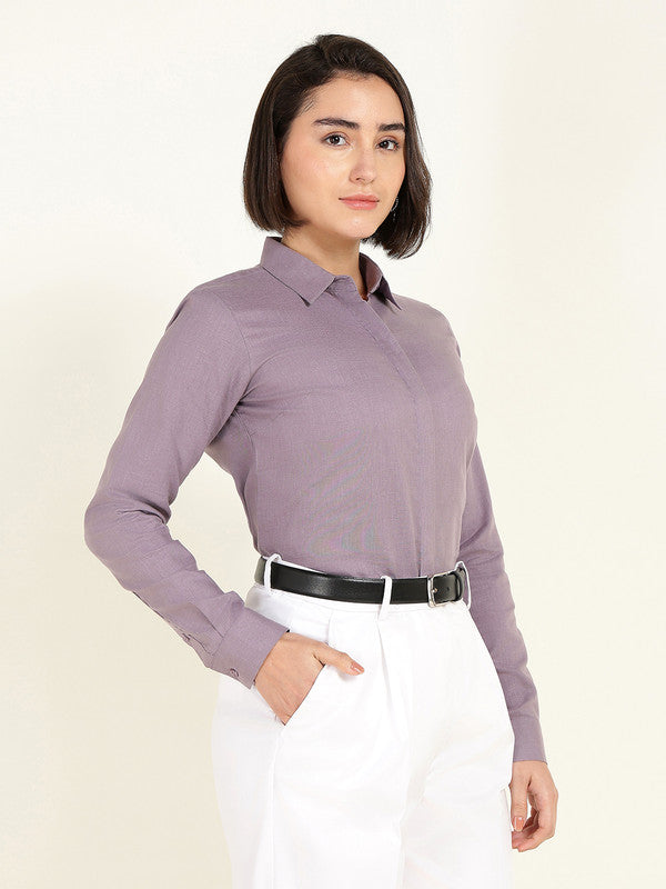 Women Purple Solid Linen Shirt