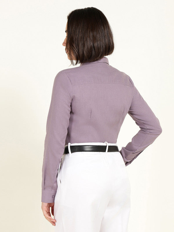 Women Purple Solid Linen Shirt
