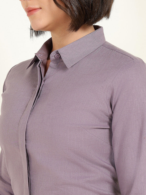 Women Purple Solid Linen Shirt