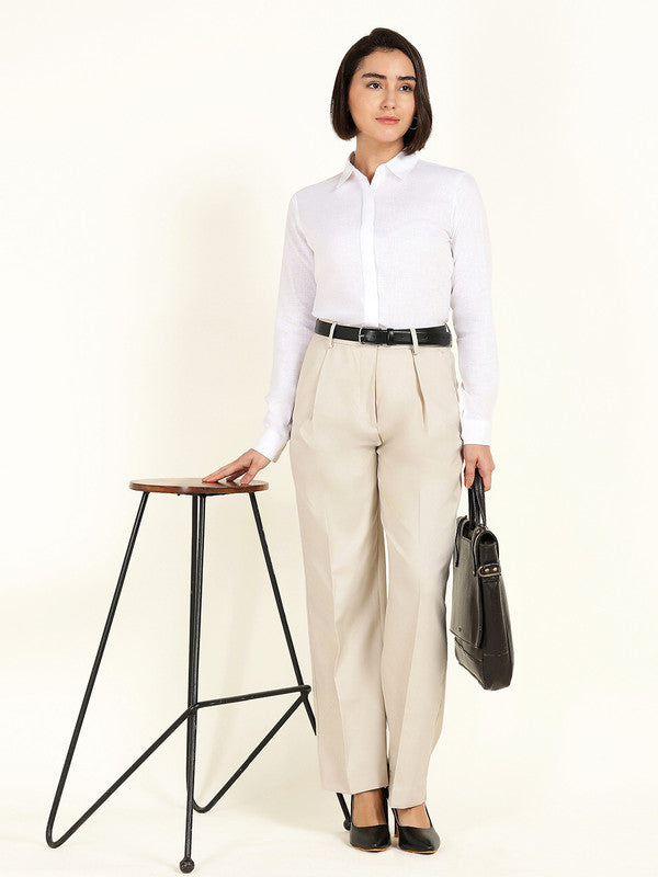 Women White Solid Linen Shirt