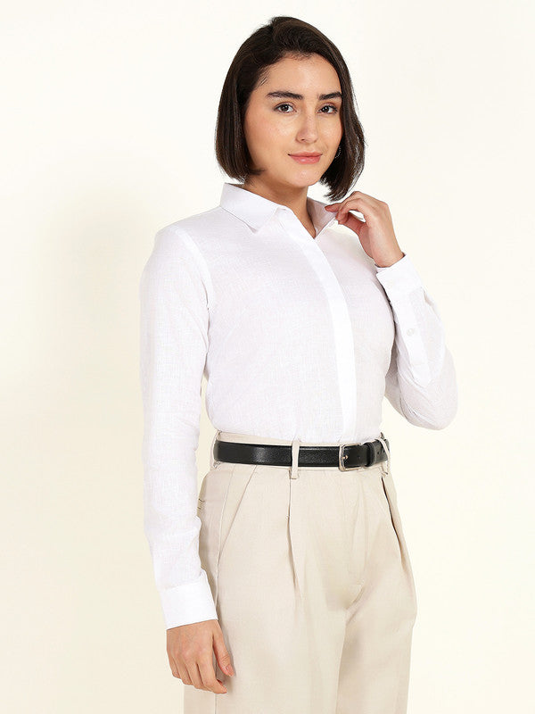 Women White Solid Linen Shirt